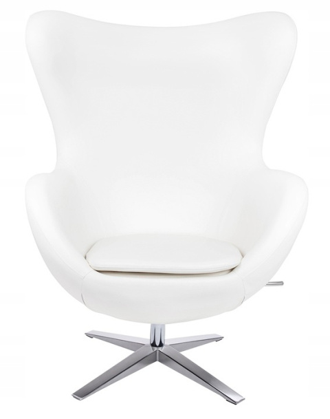 King Home Fotel EGG SZEROKI PU biały - relaksacyjny fotel obrotowy z funkcją bujania - kołyska - ekoskóra / stal polerowana King Home Fotel EGG SZEROKI PU biały - relaksacyjny fotel obrotowy z funkcją bujania - kołyska - ekoskóra / stal polerowana