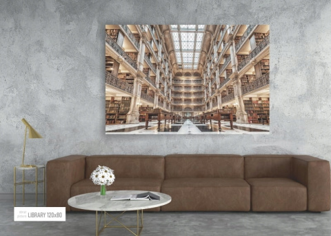 SIGNAL OBRAZ LIBRARY 120X80 - obraz na szkle hartowanym - biblioteka, beż brąz SIGNAL OBRAZ LIBRARY 120X80 - obraz na szkle hartowanym - biblioteka, beż brąz