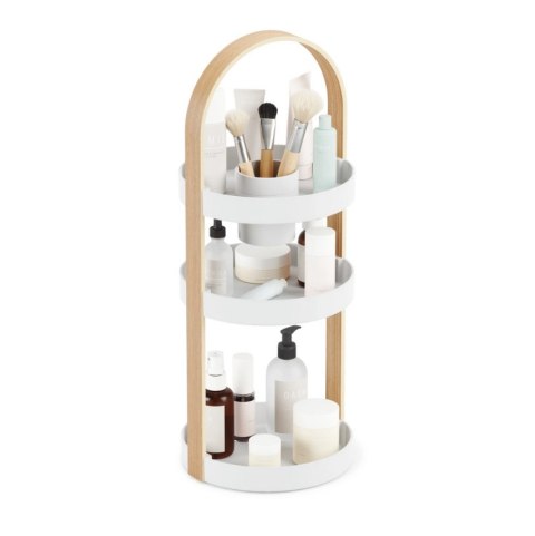 Umbra UMBRA organizer na kosmetyki BELLWOOD - biały z drewnianym uchwytem - 3 tace i miseczka z tworzywa na przybory, kosmetyki Umbra UMBRA organizer na kosmetyki BELLWOOD - biały z drewnianym uchwytem - 3 tace i miseczka z tworzywa na przybory, kosmetyki
