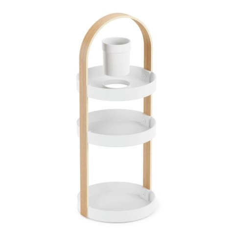 Umbra UMBRA organizer na kosmetyki BELLWOOD - biały z drewnianym uchwytem - 3 tace i miseczka z tworzywa na przybory, kosmetyki Umbra UMBRA organizer na kosmetyki BELLWOOD - biały z drewnianym uchwytem - 3 tace i miseczka z tworzywa na przybory, kosmetyki