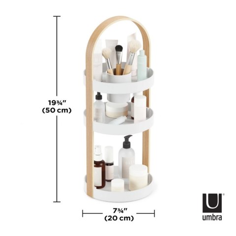 Umbra UMBRA organizer na kosmetyki BELLWOOD - biały z drewnianym uchwytem - 3 tace i miseczka z tworzywa na przybory, kosmetyki Umbra UMBRA organizer na kosmetyki BELLWOOD - biały z drewnianym uchwytem - 3 tace i miseczka z tworzywa na przybory, kosmetyki