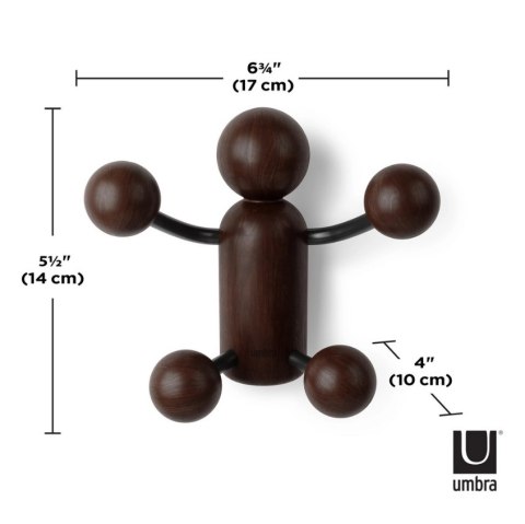 WIESZAK ŚCIENNY WOODY WALL HOOK CZARNY / ORZECHOWY - DREWNIANY wieszak na ubrania - 4 haczyki - KSZTAŁT LUDZIKA Umbra UMBRA WIESZAK ŚCIENNY WOODY WALL HOOK CZARNY / ORZECHOWY - DREWNIANY wieszak na ubrania - 4 haczyki - KSZTAŁT LUDZIKA Umbra UMBRA