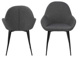Actona ACTONA krzesło do jadalni CANDIS szare - tapicerowane z podłokietnikami, nogi metalowe czarne lakierowane