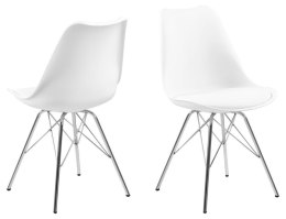 Actona ACTONA krzesło do jadalni ERIS białe - tworzywo sztuczne, miekka poduszka z ekoskóry, nogi metalowe