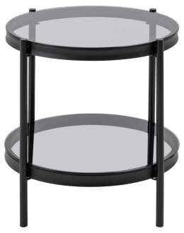 Actona ACTONA stolik kawowy szklany BAYONNE czarny - okrągły stolik okolicznościowy, półka pod blatem, stelaż czarny metalowy