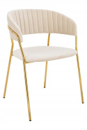 King Home Krzesło MARGO beżowe - welur, podstawa złota metalowa do jadalni restauracji recepcji