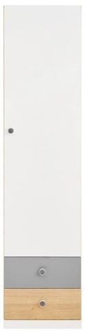 Meblar Regał PIXEL PX4 - Dąb biszkoptowy / Biały lux /Szary - jednodrzwiowy z szufladami -płyta laminowana -do pokoju nastolatka Meblar Regał PIXEL PX4 - Dąb biszkoptowy / Biały lux /Szary - jednodrzwiowy z szufladami -płyta laminowana -do pokoju nastolatka