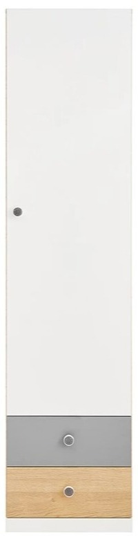 Meblar Regał PIXEL PX4 - Dąb biszkoptowy / Biały lux /Szary - jednodrzwiowy z szufladami -płyta laminowana -do pokoju nastolatka Meblar Regał PIXEL PX4 - Dąb biszkoptowy / Biały lux /Szary - jednodrzwiowy z szufladami -płyta laminowana -do pokoju nastolatka