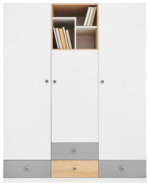 Meblar Szafa PIXEL PX1 -Dąb biszkoptowy Biały lux Szary -szafa młodzieżowa z półkami i szufladami - nastolatka- płyta laminowana Meblar Szafa PIXEL PX1 -Dąb biszkoptowy Biały lux Szary -szafa młodzieżowa z półkami i szufladami - nastolatka- płyta laminowana