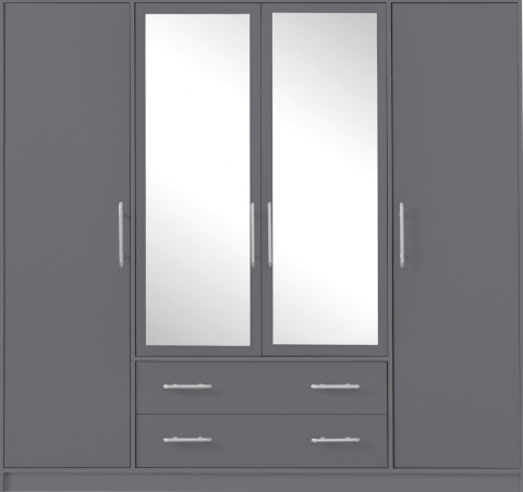 SZAFA CZTERODRZWIOWA Z LUSTREM I SZUFLADAMI SMART SRL1 z lustrem Meblar - Antracyt - szara pojemna szafa - z płyty laminowanej SZAFA CZTERODRZWIOWA Z LUSTREM I SZUFLADAMI SMART SRL1 z lustrem Meblar - Antracyt - szara pojemna szafa - z płyty laminowanej