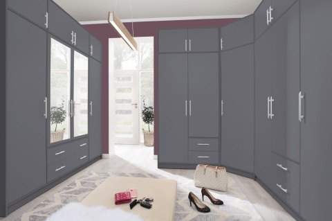 SZAFA CZTERODRZWIOWA Z LUSTREM I SZUFLADAMI SMART SRL1 z lustrem Meblar - Antracyt - szara pojemna szafa - z płyty laminowanej SZAFA CZTERODRZWIOWA Z LUSTREM I SZUFLADAMI SMART SRL1 z lustrem Meblar - Antracyt - szara pojemna szafa - z płyty laminowanej