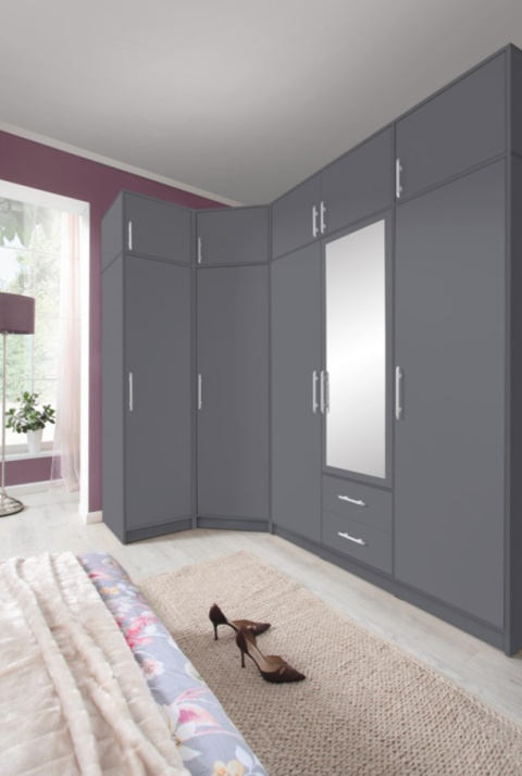 SZAFA Z LUSTREM DWUDRZWIOWA SZUFLADY SMART SRL3 Meblar - Antracyt - nowoczesna szara szafa z lustrem - z płyty laminowanej SZAFA Z LUSTREM DWUDRZWIOWA SZUFLADY SMART SRL3 Meblar - Antracyt - nowoczesna szara szafa z lustrem - z płyty laminowanej
