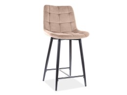 SIGNAL PÓŁHOKER CHIC H-2 VELVET CZARNY STELAŻ / BEŻ BLUVEL 28 - tapicerowane beżowe krzesło barowe, nogi metalowe czane matowe