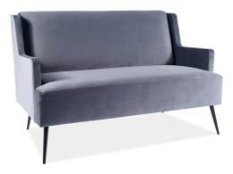 SOFA GEMMA VELVET SZARA BLUVEL 14 / CZARNY - tapicerowana dwuosobowa kanapa do salonu, poczekalni, nogi czarne metalowe