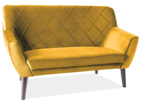 SOFA KIER 2 VELVET KOLOR CURRY BLUVEL 68 / WENGE  - tapicerowana aksamitna sofa dwuosobowa, nogi drewno bukowe