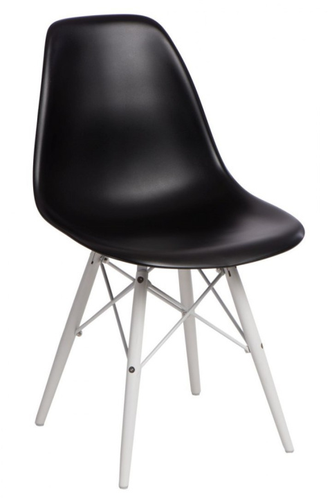 D2.DESIGN Krzesło P016W tworzywo PP czarne, nogi drewno bukowe białe D2.DESIGN Krzesło P016W tworzywo PP czarne, nogi drewno bukowe białe