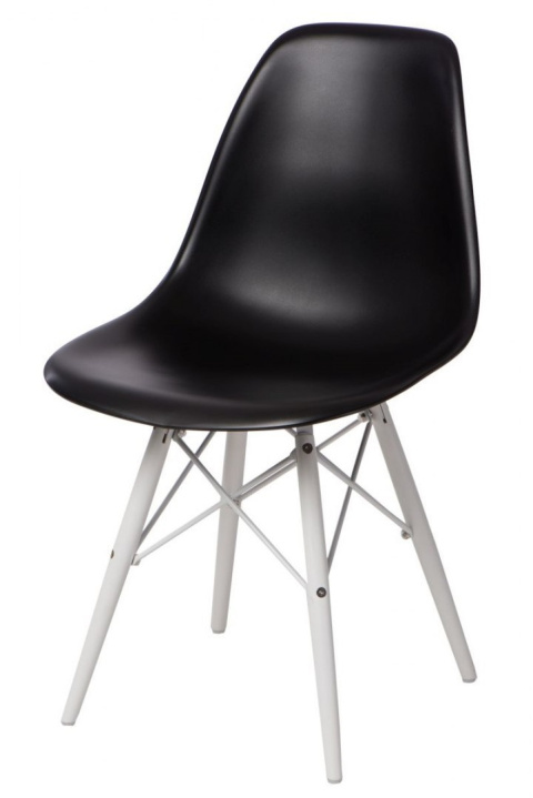 D2.DESIGN Krzesło P016W tworzywo PP czarne, nogi drewno bukowe białe D2.DESIGN Krzesło P016W tworzywo PP czarne, nogi drewno bukowe białe