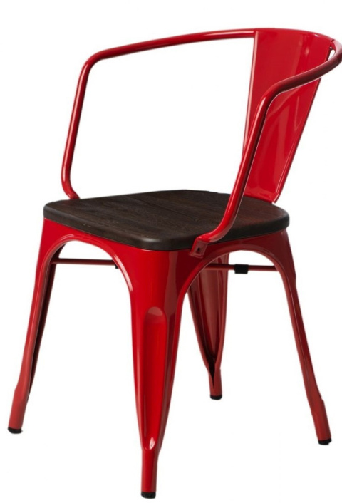 D2.DESIGN Krzesło Paris Arms Wood metalowe czerwone, drewno sosnowe szczotkowane kolor orzech D2.DESIGN Krzesło Paris Arms Wood metalowe czerwone, drewno sosnowe szczotkowane kolor orzech