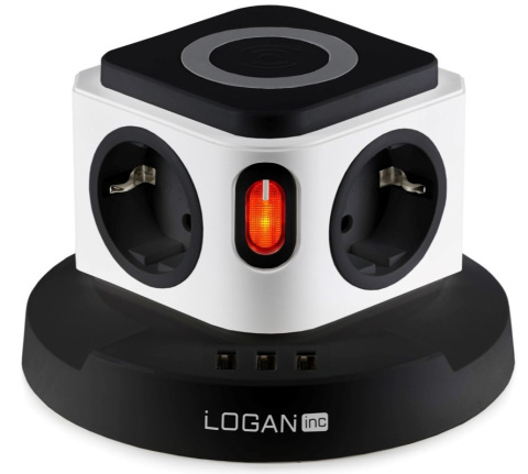 Fun Desk Uniwersalny przedłużacz sieciowy Logan Inc WSB4-2 + USB, ładowanie indukcyjne Fun Desk Uniwersalny przedłużacz sieciowy Logan Inc WSB4-2 + USB, ładowanie indukcyjne