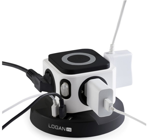 Fun Desk Uniwersalny przedłużacz sieciowy Logan Inc WSB4-2 + USB, ładowanie indukcyjne Fun Desk Uniwersalny przedłużacz sieciowy Logan Inc WSB4-2 + USB, ładowanie indukcyjne