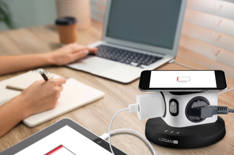Fun Desk Uniwersalny przedłużacz sieciowy Logan Inc WSB4-2 + USB, ładowanie indukcyjne Fun Desk Uniwersalny przedłużacz sieciowy Logan Inc WSB4-2 + USB, ładowanie indukcyjne