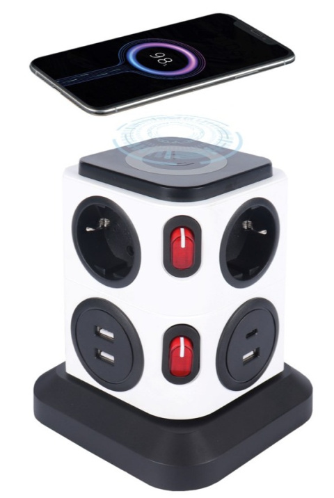 Fun Desk Uniwersalny przedłużacz sieciowy Logan WSB6-2 + USB , ładowanie indukcyjne Fun Desk Uniwersalny przedłużacz sieciowy Logan WSB6-2 + USB , ładowanie indukcyjne
