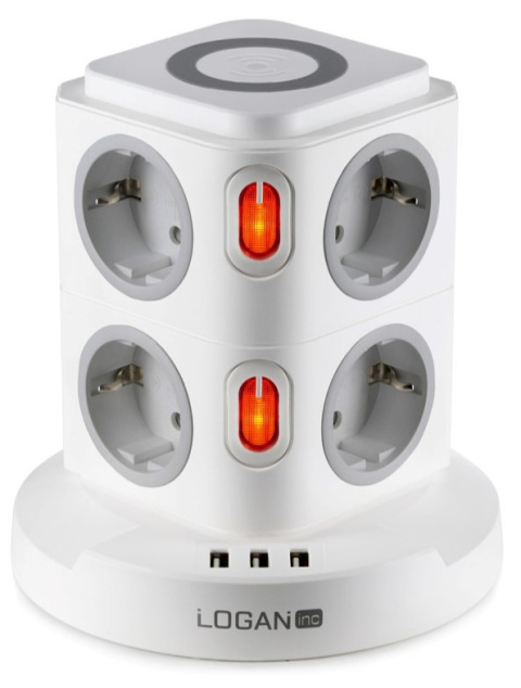 Fun Desk Uniwersalny przedłużacz sieciowy Logan WSG8-2 + USB, ładowanie indukcyjne Fun Desk Uniwersalny przedłużacz sieciowy Logan WSG8-2 + USB, ładowanie indukcyjne
