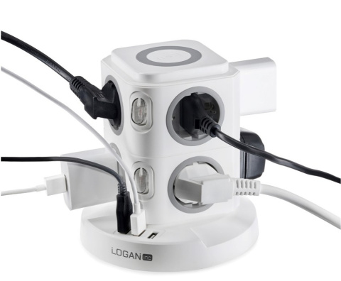 Fun Desk Uniwersalny przedłużacz sieciowy Logan WSG8-2 + USB, ładowanie indukcyjne Fun Desk Uniwersalny przedłużacz sieciowy Logan WSG8-2 + USB, ładowanie indukcyjne