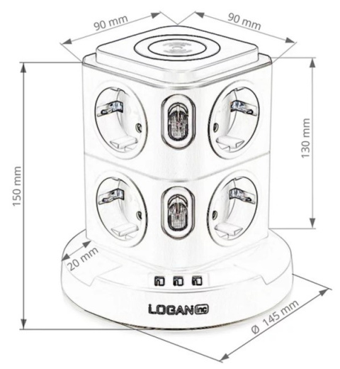 Fun Desk Uniwersalny przedłużacz sieciowy Logan WSG8-2 + USB, ładowanie indukcyjne Fun Desk Uniwersalny przedłużacz sieciowy Logan WSG8-2 + USB, ładowanie indukcyjne