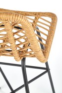Halmar hoker H97 czarny / naturalny - krzesło barowe rattanowe, nogi czarne metalowe malowane proszkowo