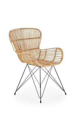 Halmar K335 krzesło do jadalni rattan naturalny - oparcie i siedzisko rattanowe, nogi metalowe czarne malowane proszkowo