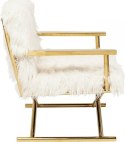Kare Design KARE fotel MR. FLUFFY biały / złoty - fotel wypoczynkowy futrzak, stelaz metalowy złoty, fotel glamour