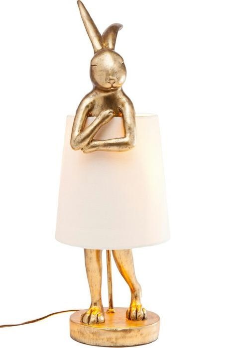 Kare Design KARE lampa stołowa RABBIT złota / biała - lampka złoty króliczek i biały klosz, wykonana z polirezyny lakierowanej Kare Design KARE lampa stołowa RABBIT złota / biała - lampka złoty króliczek i biały klosz, wykonana z polirezyny lakierowanej