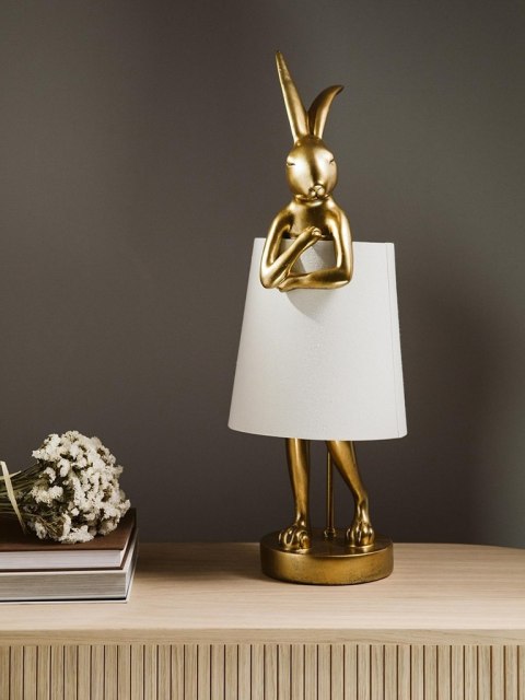Kare Design KARE lampa stołowa RABBIT złota / biała - lampka złoty króliczek i biały klosz, wykonana z polirezyny lakierowanej Kare Design KARE lampa stołowa RABBIT złota / biała - lampka złoty króliczek i biały klosz, wykonana z polirezyny lakierowanej