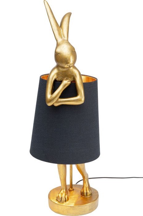 Kare Design KARE lampa stołowa RABBIT złota / czarna - lampka złoty króliczek i czarny klosz, wykonana z polirezyny lakierowanej Kare Design KARE lampa stołowa RABBIT złota / czarna - lampka złoty króliczek i czarny klosz, wykonana z polirezyny lakierowanej