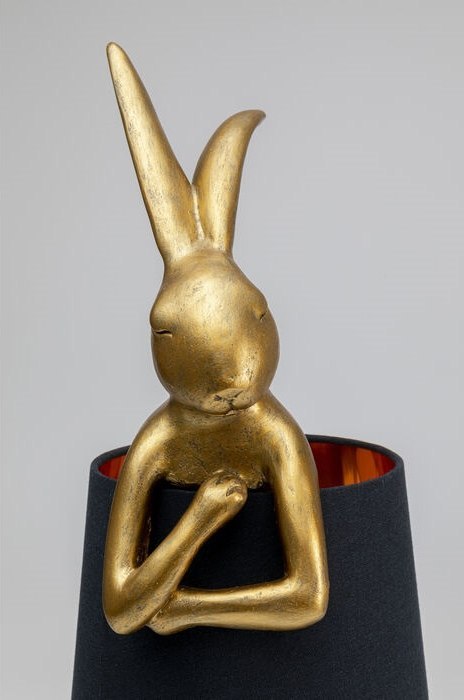 Kare Design KARE lampa stołowa RABBIT złota / czarna - lampka złoty króliczek i czarny klosz, wykonana z polirezyny lakierowanej Kare Design KARE lampa stołowa RABBIT złota / czarna - lampka złoty króliczek i czarny klosz, wykonana z polirezyny lakierowanej