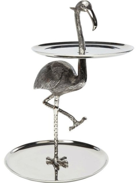 Kare Design KARE patera / etażerka FLAMINGO srebrna - diwe patery na ciasto, owoce, warzywa ze stelażem w kształcie flaminga Kare Design KARE patera / etażerka FLAMINGO srebrna - diwe patery na ciasto, owoce, warzywa ze stelażem w kształcie flaminga