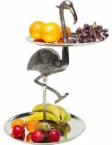 Kare Design KARE patera / etażerka FLAMINGO srebrna - diwe patery na ciasto, owoce, warzywa ze stelażem w kształcie flaminga