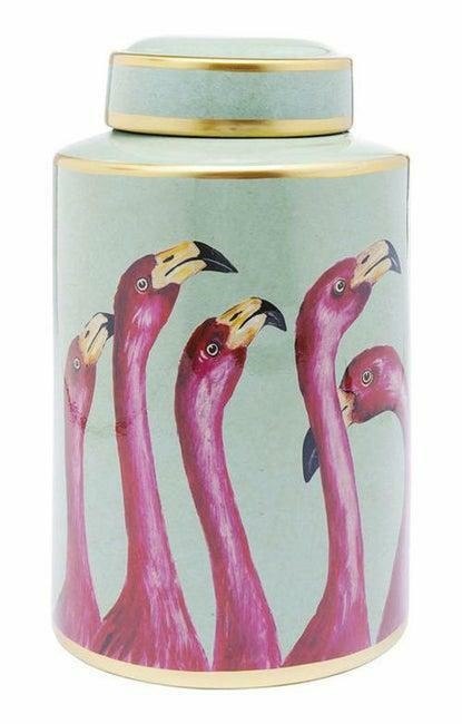 Kare Design KARE słoik dekoracyjny FLAMINGOS 29cm - wazon z pokrywka, ręcznie malowany - na drobiaski, kwiaty Kare Design KARE słoik dekoracyjny FLAMINGOS 29cm - wazon z pokrywka, ręcznie malowany - na drobiaski, kwiaty