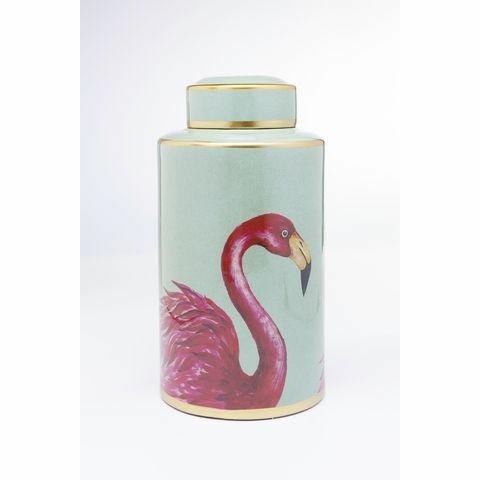 Kare Design KARE słoik dekoracyjny FLAMINGOS 39cm - wazon z pokrywką, ręcznie malowany - na drobiaski, kwiaty Kare Design KARE słoik dekoracyjny FLAMINGOS 39cm - wazon z pokrywką, ręcznie malowany - na drobiaski, kwiaty