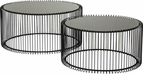 Kare Design KARE zestaw stolików kawowych WIRE czarny - okragłe stoliki okolicznościowe, blaty szklane, stelaż metal i żeliwo Kare Design KARE zestaw stolików kawowych WIRE czarny - okragłe stoliki okolicznościowe, blaty szklane, stelaż metal i żeliwo