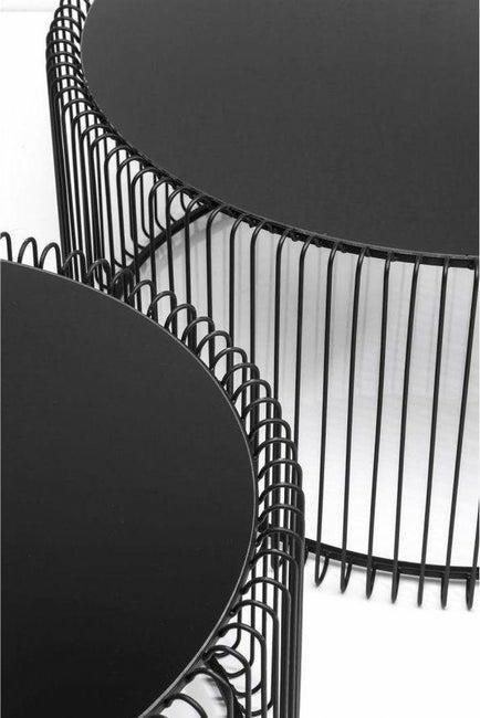 Kare Design KARE zestaw stolików kawowych WIRE czarny - okragłe stoliki okolicznościowe, blaty szklane, stelaż metal i żeliwo Kare Design KARE zestaw stolików kawowych WIRE czarny - okragłe stoliki okolicznościowe, blaty szklane, stelaż metal i żeliwo