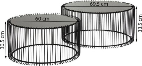 Kare Design KARE zestaw stolików kawowych WIRE czarny - okragłe stoliki okolicznościowe, blaty szklane, stelaż metal i żeliwo Kare Design KARE zestaw stolików kawowych WIRE czarny - okragłe stoliki okolicznościowe, blaty szklane, stelaż metal i żeliwo