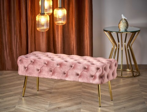 ŁAWKA ATHENA tapicerowana HALMAR tkanina VELVET RÓŻOWY / ZŁOTY stal chromowana 100x45 PIKOWANA OZDOBIONA GUZIKAMI ŁAWKA ATHENA tapicerowana HALMAR tkanina VELVET RÓŻOWY / ZŁOTY stal chromowana 100x45 PIKOWANA OZDOBIONA GUZIKAMI