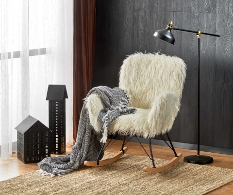 Halmar AUSTIN fotel wypoczynkowy bujany kremowy / czarny / naturalny, materiał: tkanina, stal malowana proszkowo, drewno lite Halmar AUSTIN fotel wypoczynkowy bujany kremowy / czarny / naturalny, materiał: tkanina, stal malowana proszkowo, drewno lite