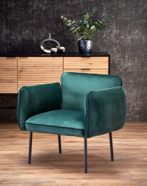 Halmar BRASIL fotel wypoczynkowy ciemny zielony/ czarny, materiał: tkanina - velvet /metal Halmar BRASIL fotel wypoczynkowy ciemny zielony/ czarny, materiał: tkanina - velvet /metal