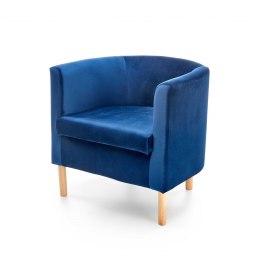 Halmar CLUBBY 2 fotel wypoczynkowy granatowy / naturalny - tapicerowany - nogi drewno lite - poduszka na siedzisku - kubełkowy
