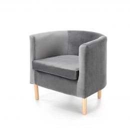 Halmar CLUBBY 2 fotel wypoczynkowy popielaty /naturalny - tapicerowany szary, nogi drewno lite, poduszka na siedzisku, kubełkowy