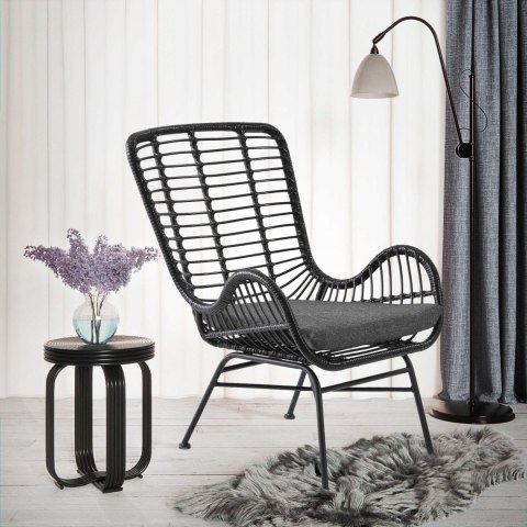 Halmar IKARO 2 fotel wypoczynkowy czarny / popielaty, materiał: rattan syntetyczny / stal Halmar IKARO 2 fotel wypoczynkowy czarny / popielaty, materiał: rattan syntetyczny / stal