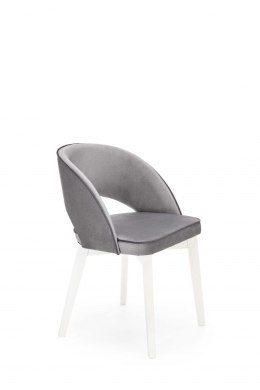 Halmar MARINO krzesło do jadalni biały / tap. MONOLITH 85 (jasny popiel) - szare tapicerowane do salonu - nogi lite drewno